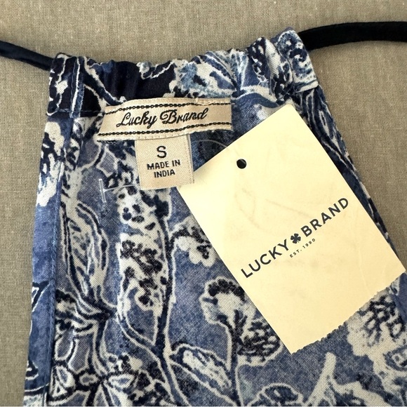 NWT LUCKY BRAND Indigo Floral Maxi Dress Boho Tassel Beach Dress Cover Up Size S - Picture 2 of 16